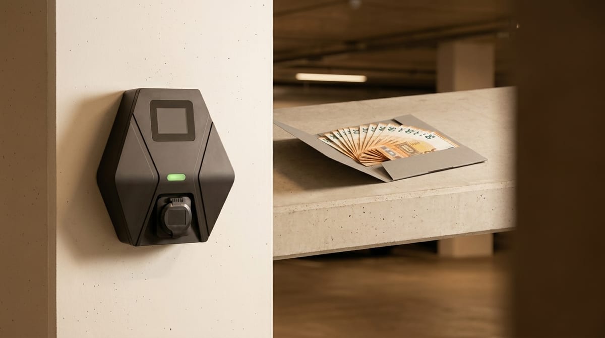 PwC-Antragsportal für die Wallbox-Förderung im Mehrparteienhaus 2026 — Bildschirm mit Antragsmaske und Stellplatz-Liste
