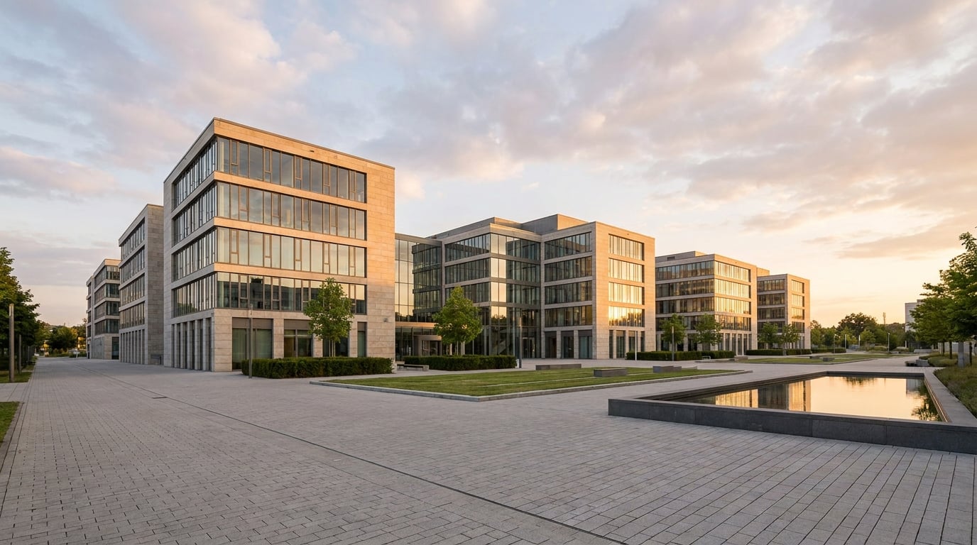 Moderne Tiefgarage eines gewerblichen Bürogebäudes in Deutschland mit HeyCharge Ladeinfrastruktur